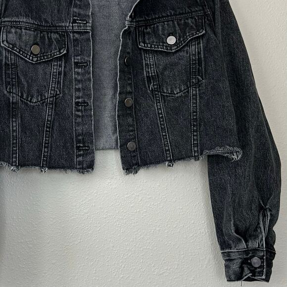 Edit by nine cropped denim jean jacket faded black grunge goth western outdoor S - Picture 4 of 9